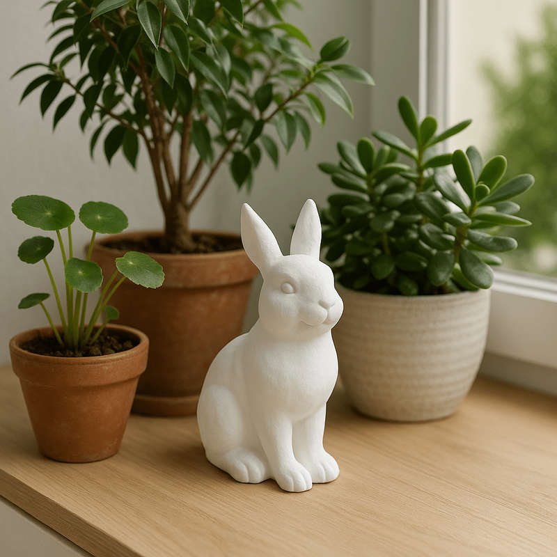 Small White Sitting Bunny Looking Right