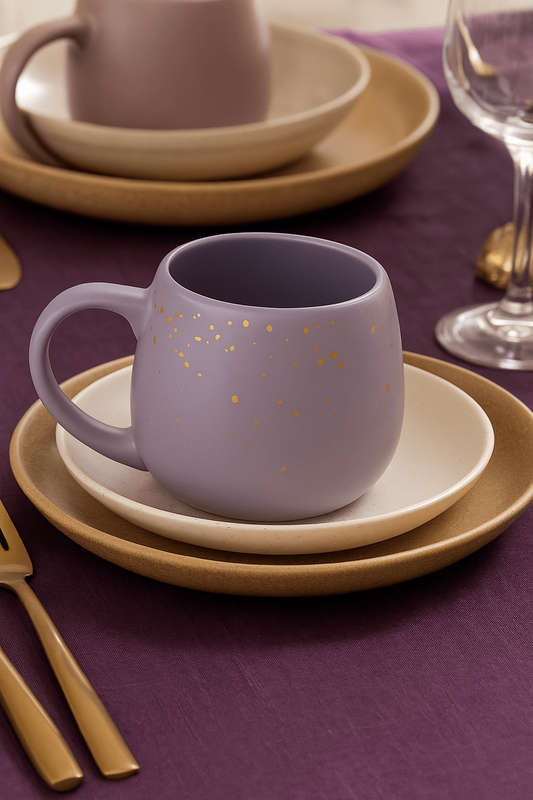 Speckled Elegance Ceramic Mug in Gold and Purple