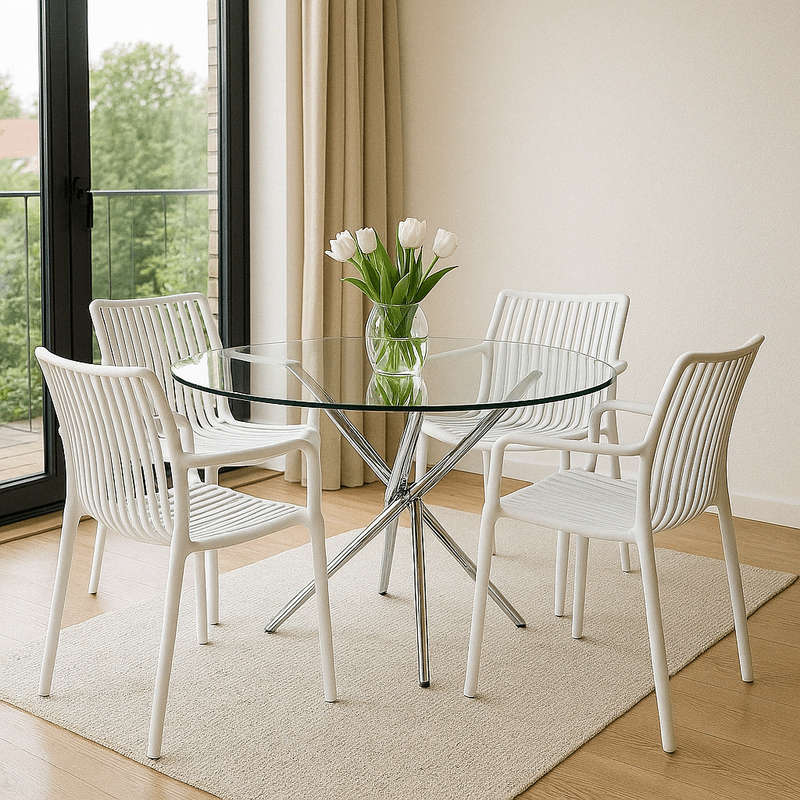 Stackable White Weaved Seat Chair