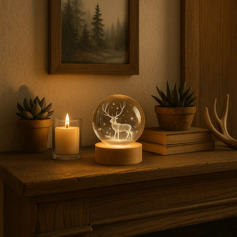 Stag Motif Illuminated Glass Sphere