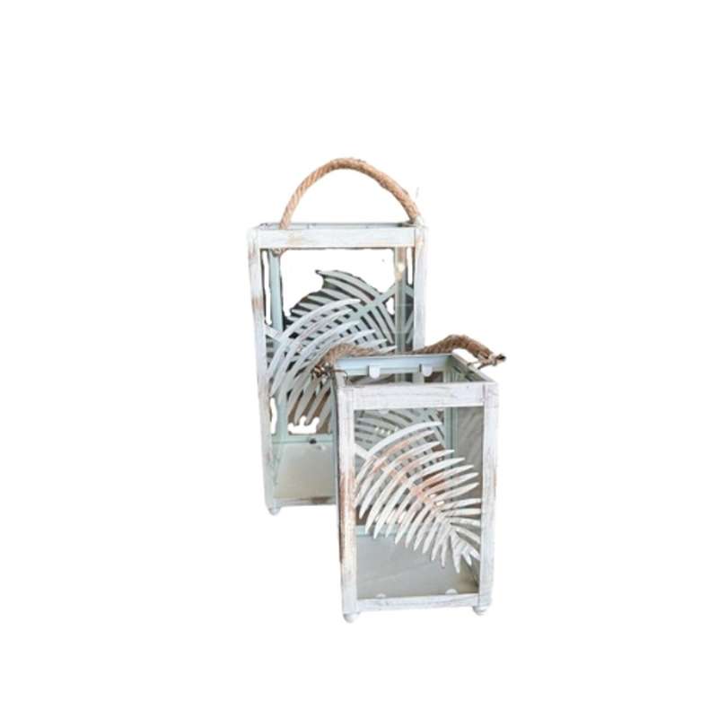 Storm Lantern Set Of 2 - Palm Leaf, Rope Handle