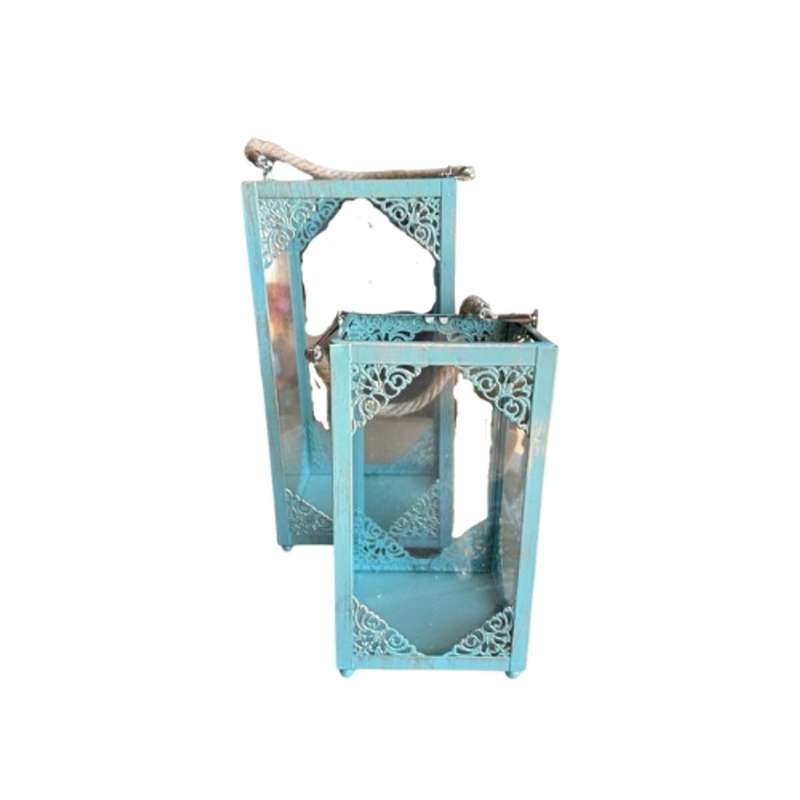 Storm Lantern Set Of 2 - Rustic Blue