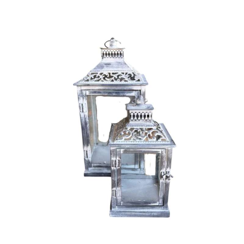 Storm Lantern Set of 2 - Weathered White And Grey