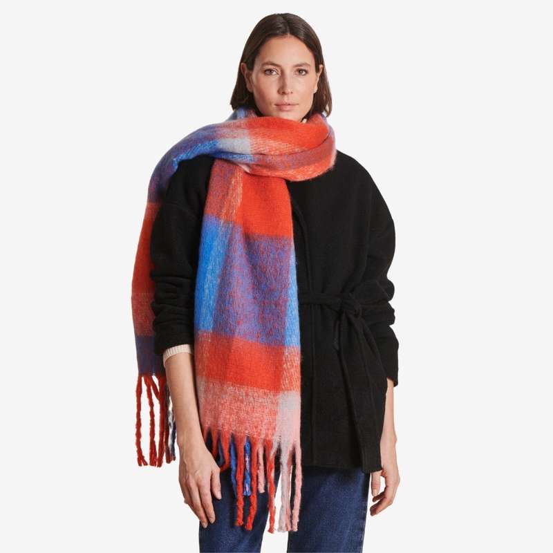 Striped Blue and Red Cozy Polyester Scarf
