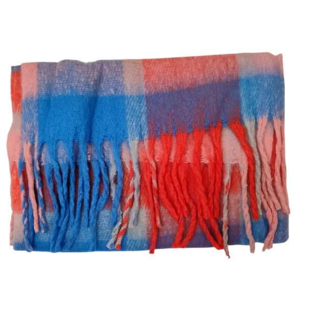 Striped Blue and Red Cozy Polyester Scarf