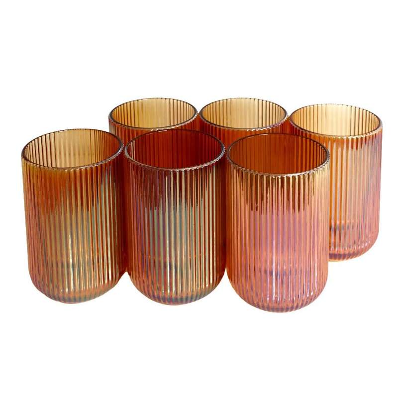 Tall Drinking Glass Box of 6 - Yellow Lined Pattern