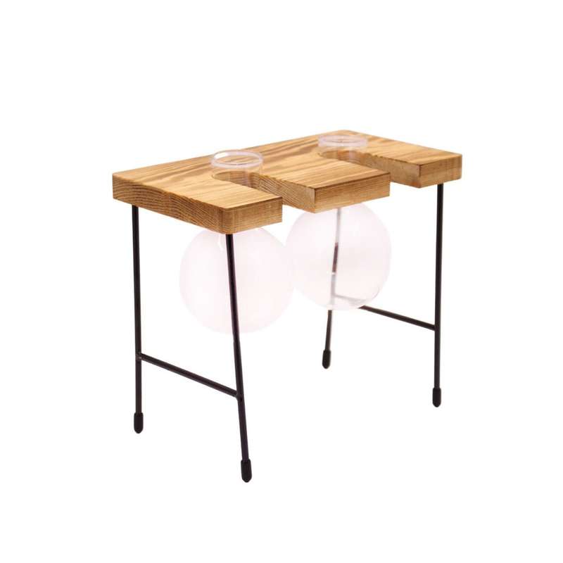 Two Glass Vases Wooden Stand