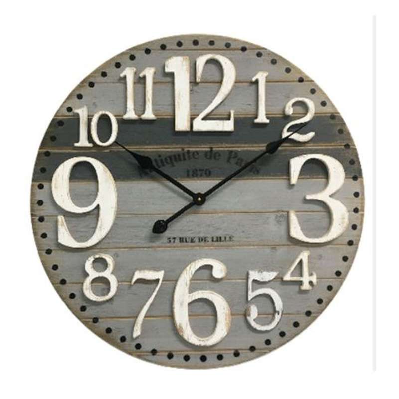 Wall Clock - Grey And Charcoal Wood Finish Large And Small Numbers