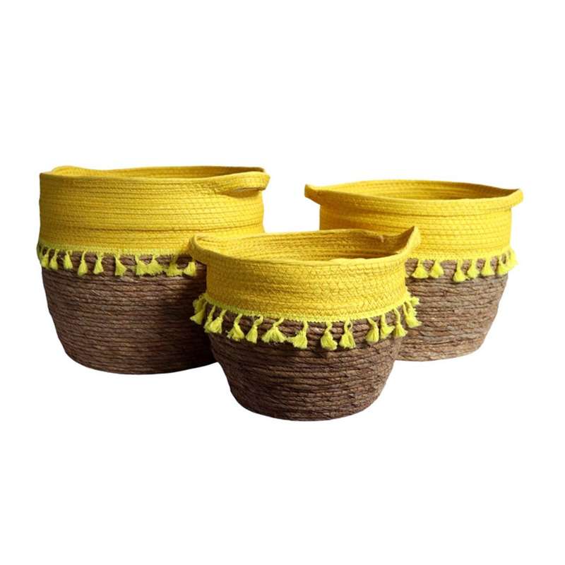Weaved Baskets Set Of 3 - Bright Yellow Top