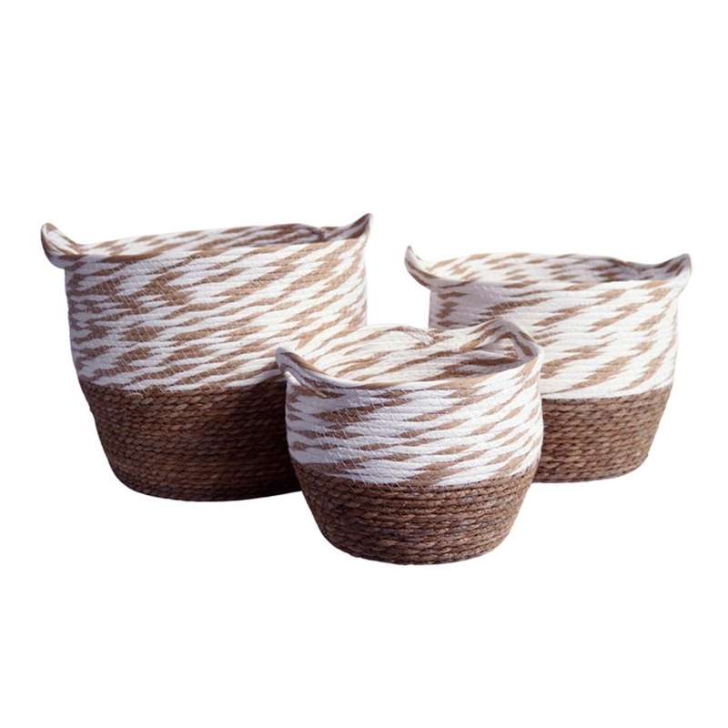 Weaved Baskets Set Of 3  - Brown And White Mix Top