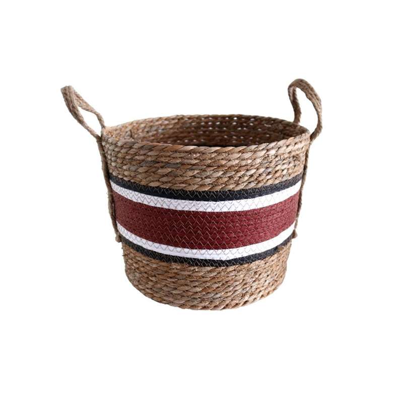 Weaved Baskets Set Of 3  - Thick Deep Red Stripe Black And White Stripes