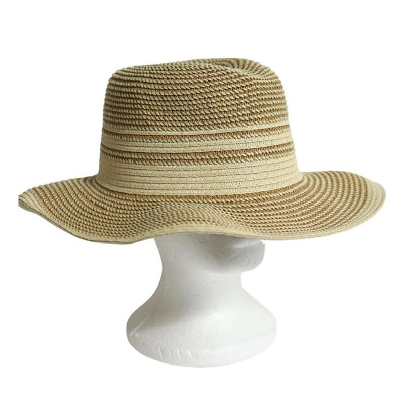 Weaved Striped Hat - Cream And Brown