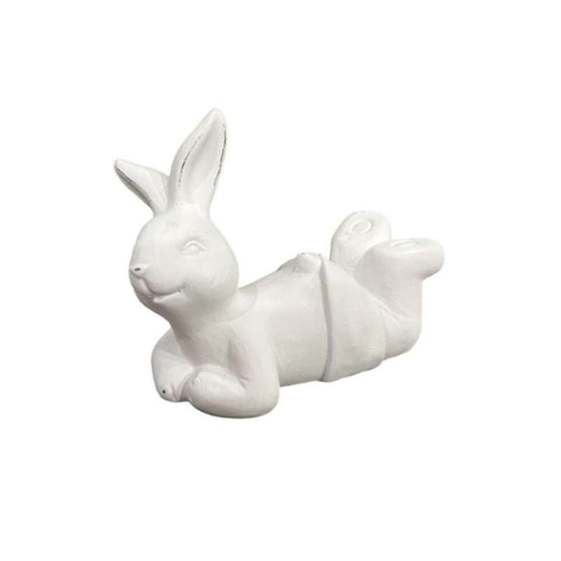 White Bunny Lounging On Tummy