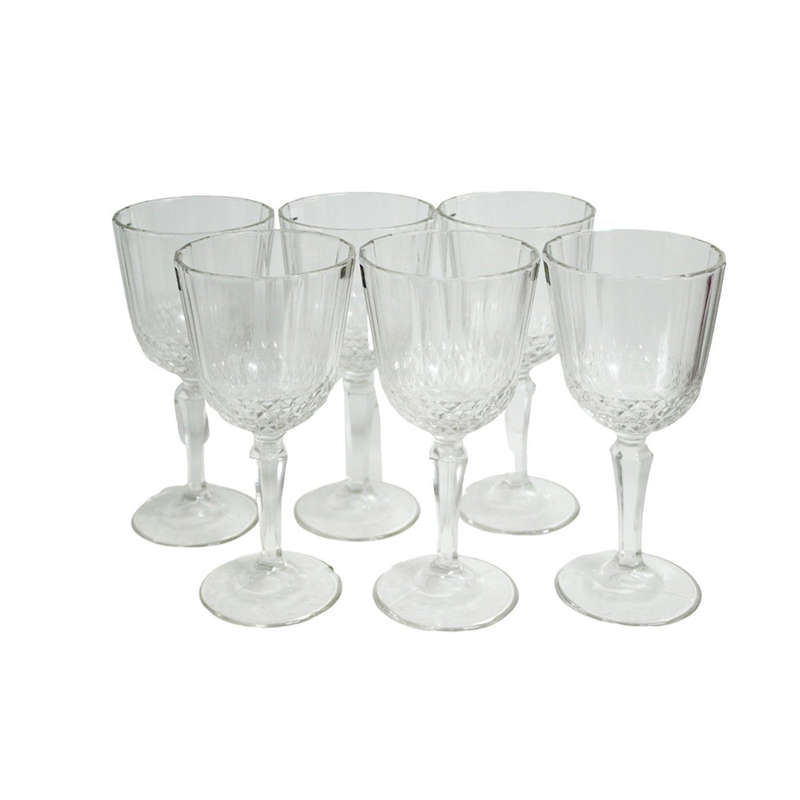 Wine Glass Set of 6 - Clear Diamond And Line Pattern