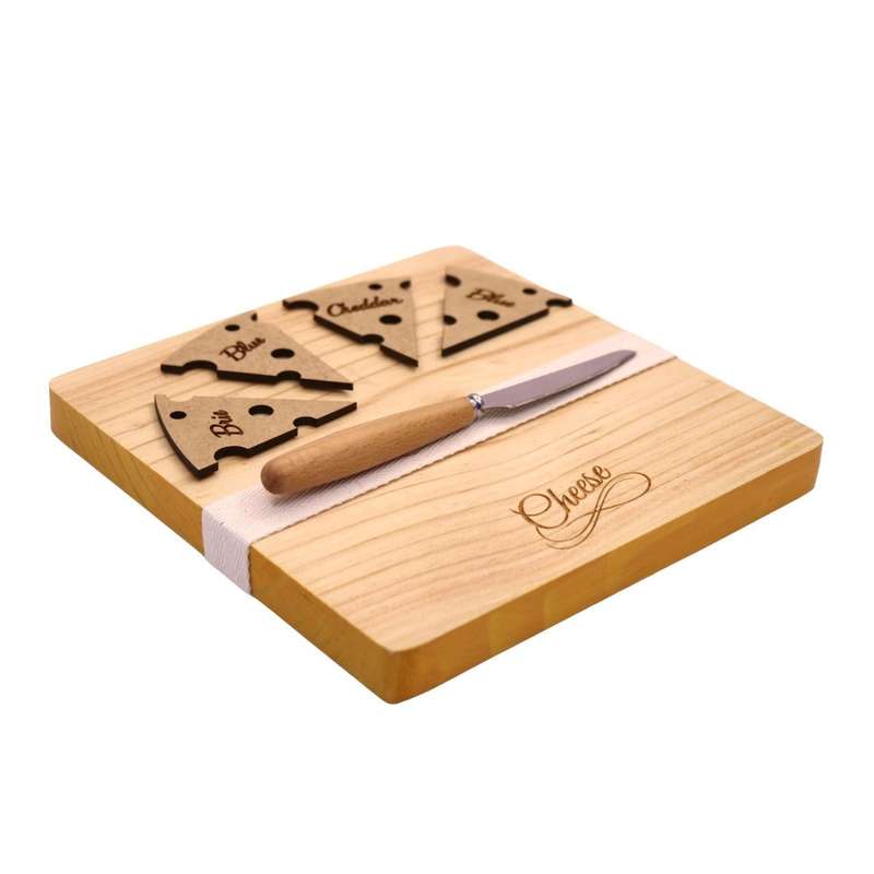 Wooden Cheese Board with 4 Cheese Pegs -ÃƒâšÃÂ Mustard Colour