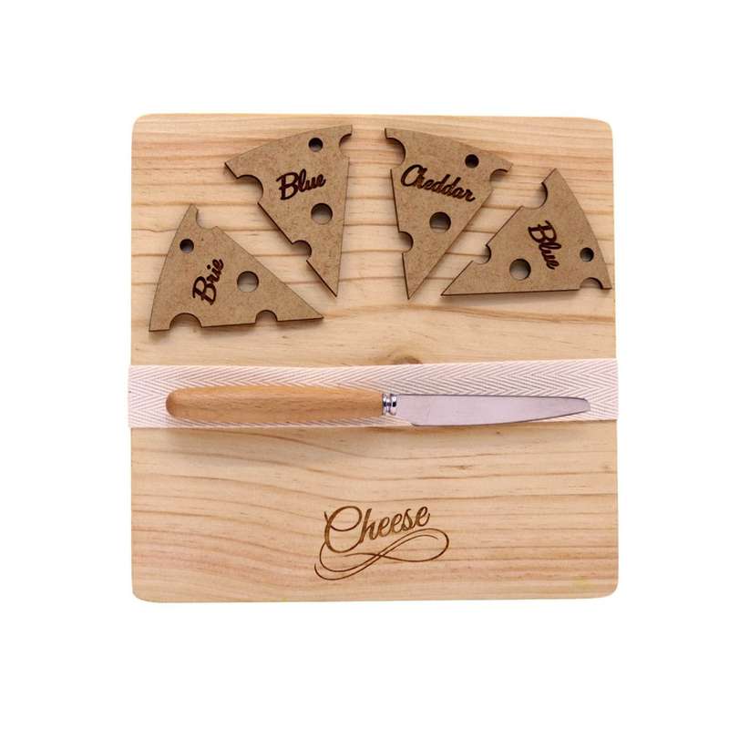 Wooden Cheese Board with 4 Cheese Pegs -ÃƒâšÃÂ Mustard Colour