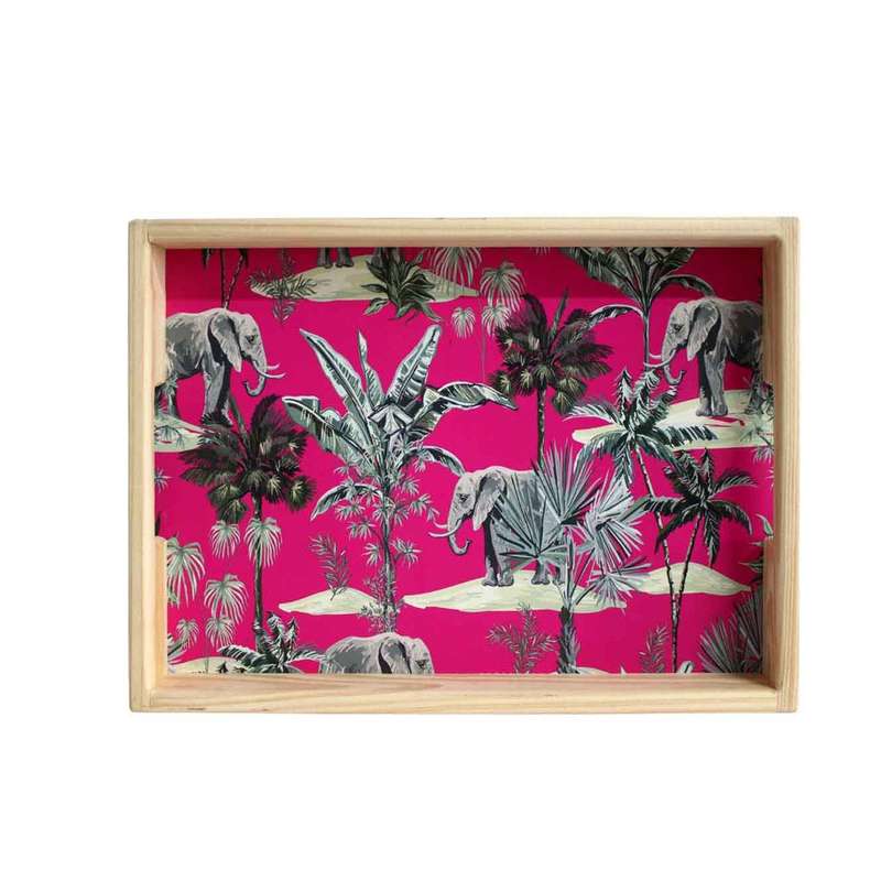 Wooden Tray - Pink Elephant