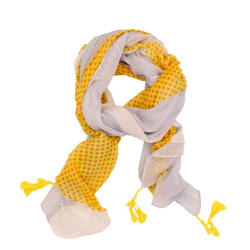 Yellow, Blue, and Cream Patterned Scarf