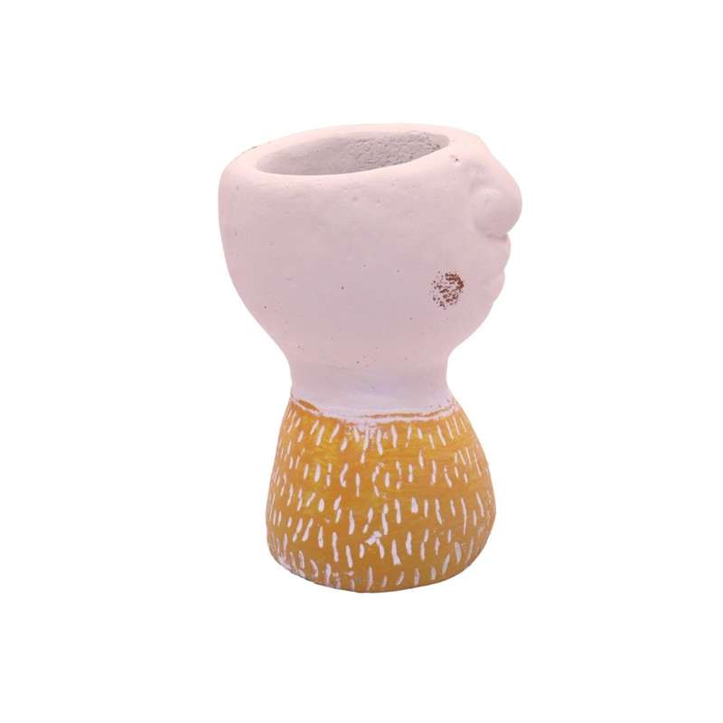 Yellow Cement Planter with Geometric Design