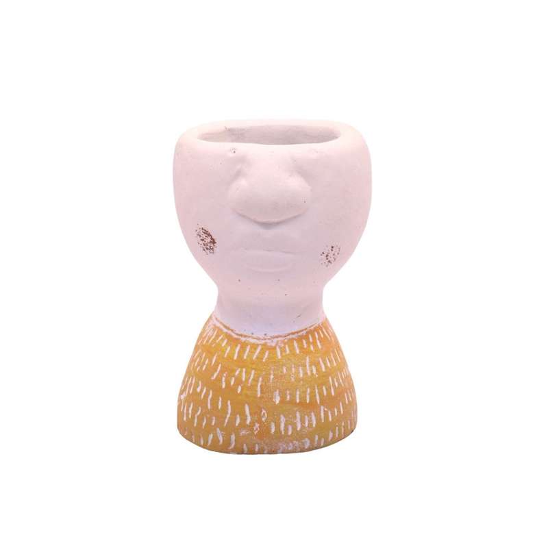Yellow Cement Planter with Geometric Design