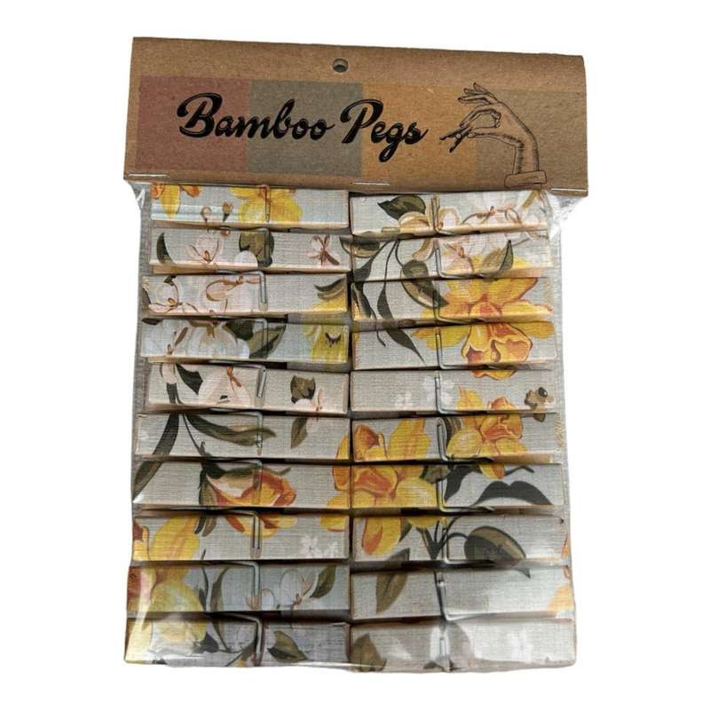 Yellow Flower Decorative Bamboo Clothespins Set