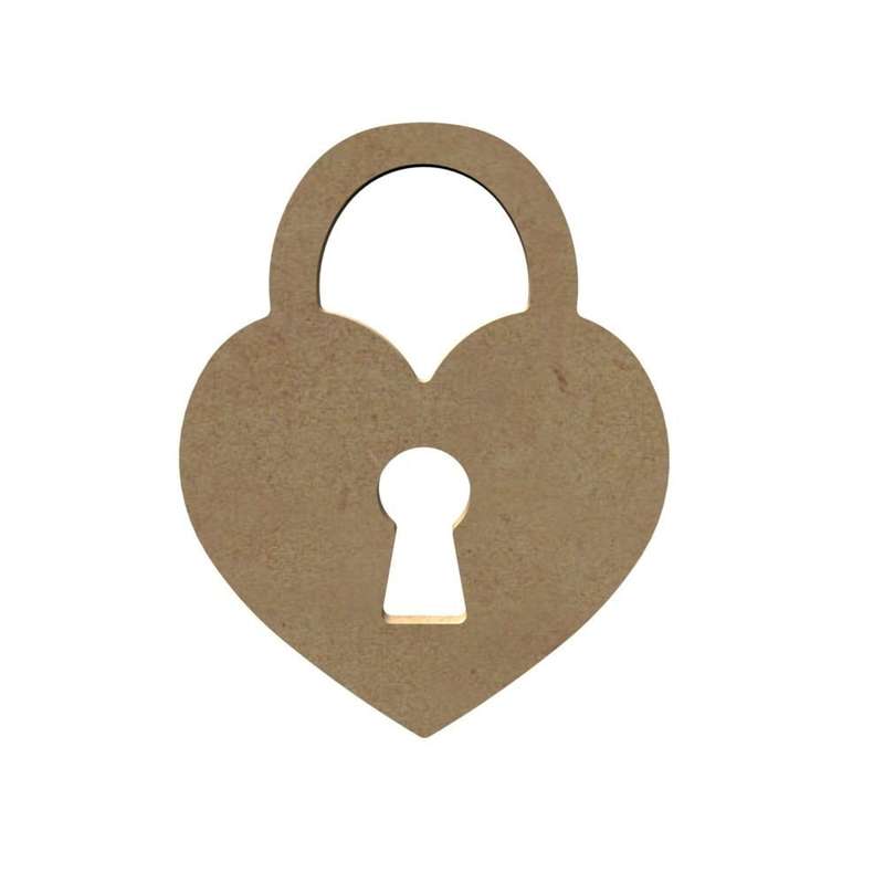 Laser Cut Wooden Heart Shaped Padlock Valentines Day 76mm high