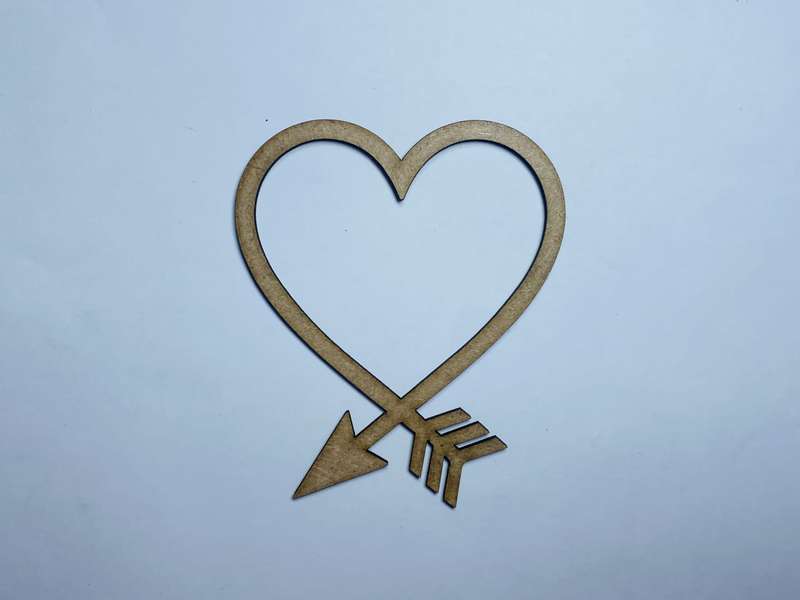 Laser Cut wooden Arrow Heart Cutout  76mm high