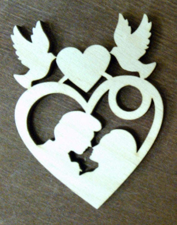 Laser Cut Couple Pigeon Heart Valentines Day 76mm