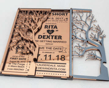 Wooden 3mm folding tree card (includes engraving)- wedding invite - 3mm - A5 size