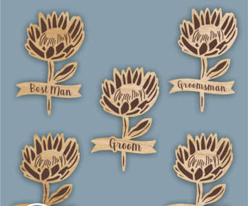 Protea Groomsmen Badges - 3mm engraved