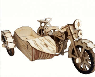 3D wooden Bike model lll with side cart  model - puzzle - 150 x 300mm