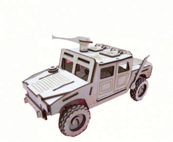 3D wooden Laser cut army truck model  - puzzle - 250 x 94 x 140mm