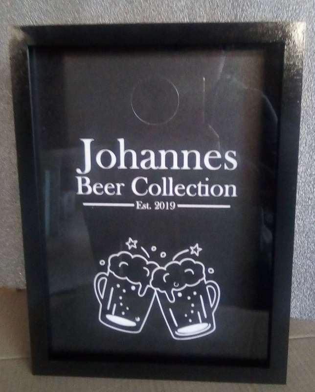 Beer top collection box - 400mmx300mmx50mm with engraved plexi glass not painted
