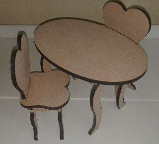 Doll table and chair - oval - wooden table 220mm
