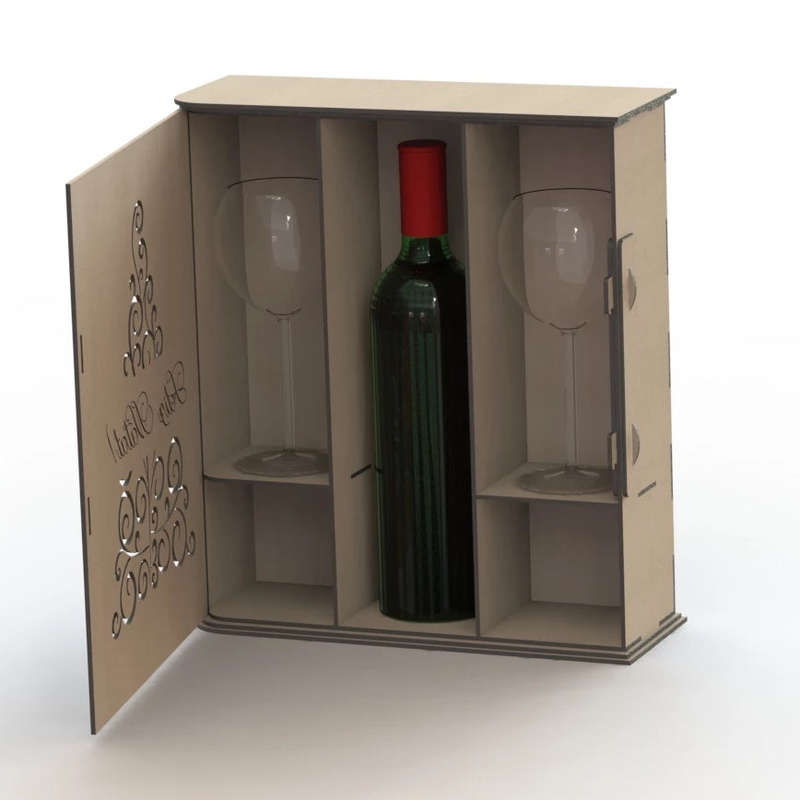 Laser Cut Wine Box double with 2 glass compartments