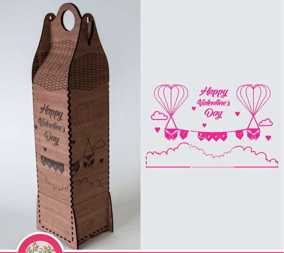 3mm Wine Box  - Happy Valentines Day with balloons