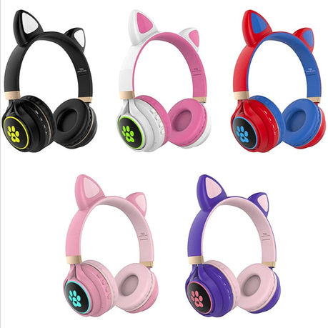 T23 - Foldable Wireless Cat Ear Design LED Display Headset - Black