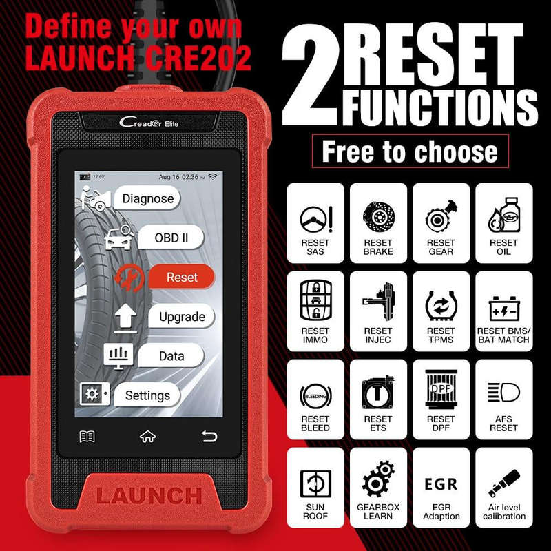 Launch Elite CRE202 OBDII ABS SRS Code Diagnostic Reader + 2 Reset Service (Parallel Import)