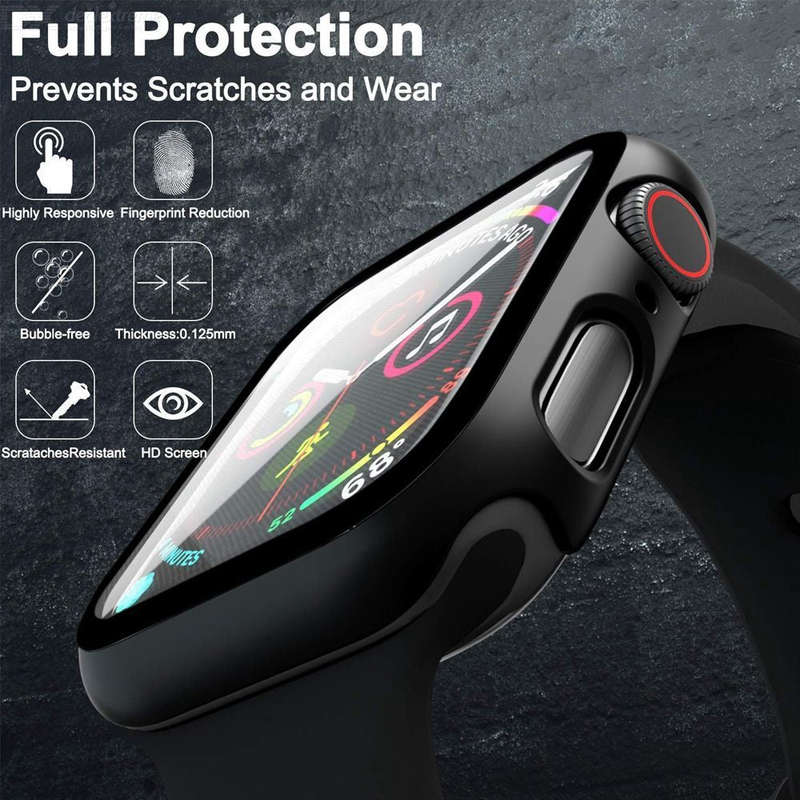 Lito 40MM Black Full Covered Tempered Glass Screen Protector & Protective Case for Apple Watch
