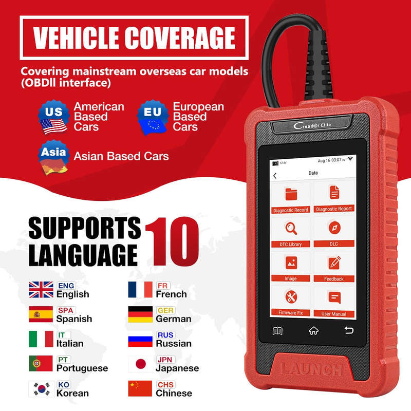 Launch Elite CRE202 OBDII ABS SRS Code Diagnostic Reader + 2 Reset Service (Parallel Import)