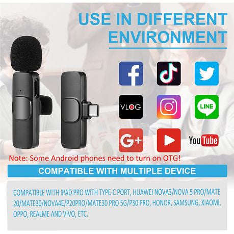 Techme Dual Wireless Type-C Lavalier 2 x Microphones With Noise Reduction