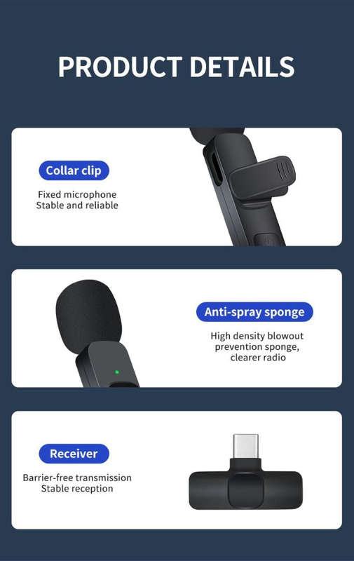 K9 20m Wireless Transmission Lavalier Microphone - for Type C