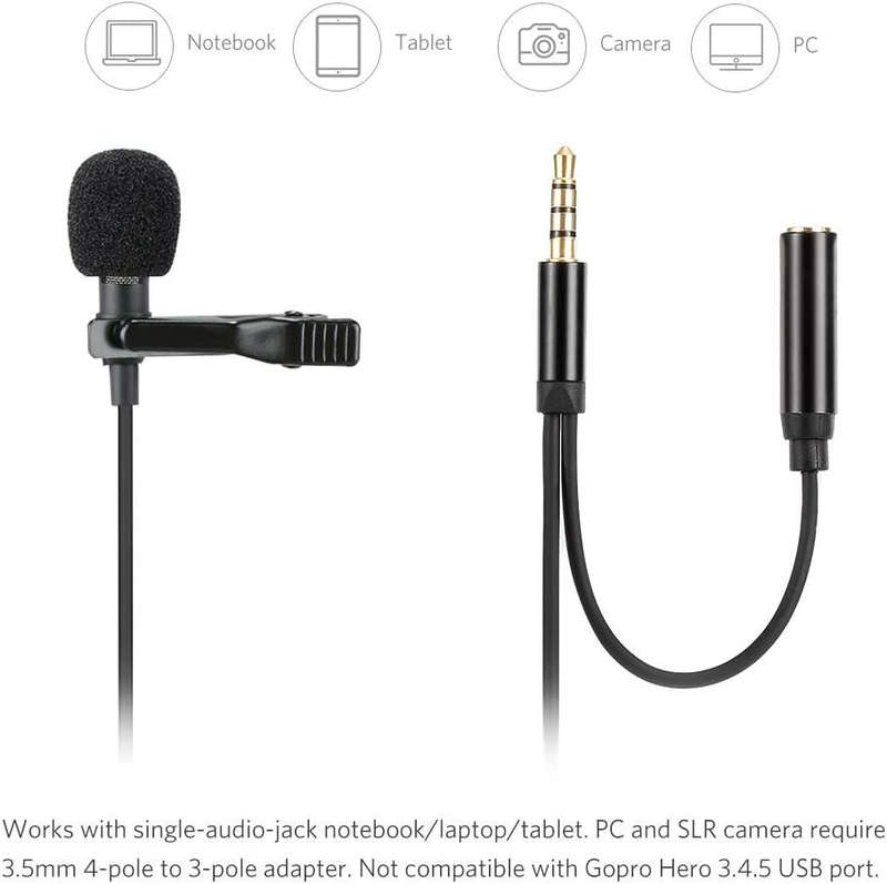 3.5mm Aux & 3.5mm Jack Lavalier Omni-Directional Microphone with Storage Bag
