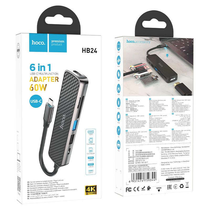 Hoco 6in1 Type-C Hub HDMI + USB3.0 + USB2.0 + SD + TF + PD HB24