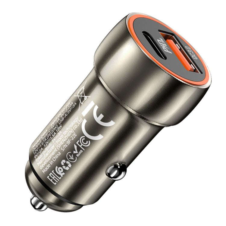 Hoco Z46A PD20W + QC3.0 Car Charger Set with 1M Type-C Cable - Metal Grey