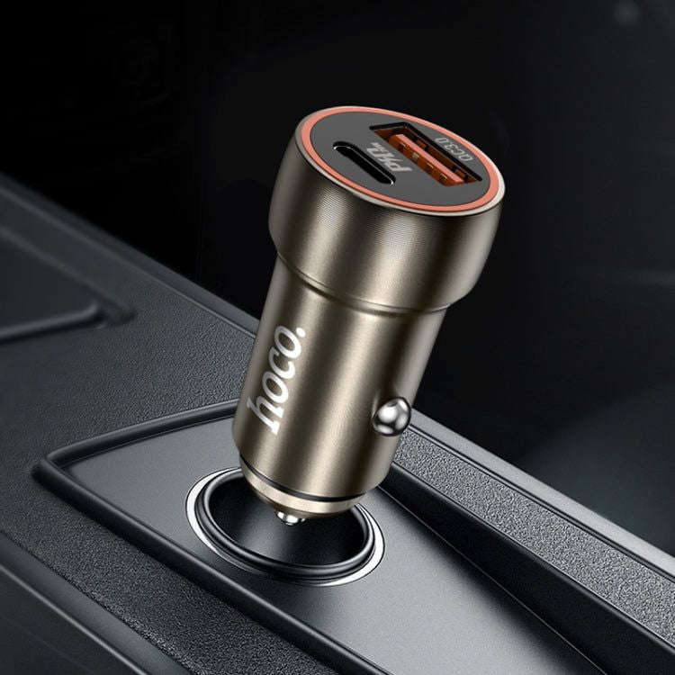 Hoco Z46A PD20W + QC3.0 Car Charger Set with 1M Type-C Cable - Metal Grey