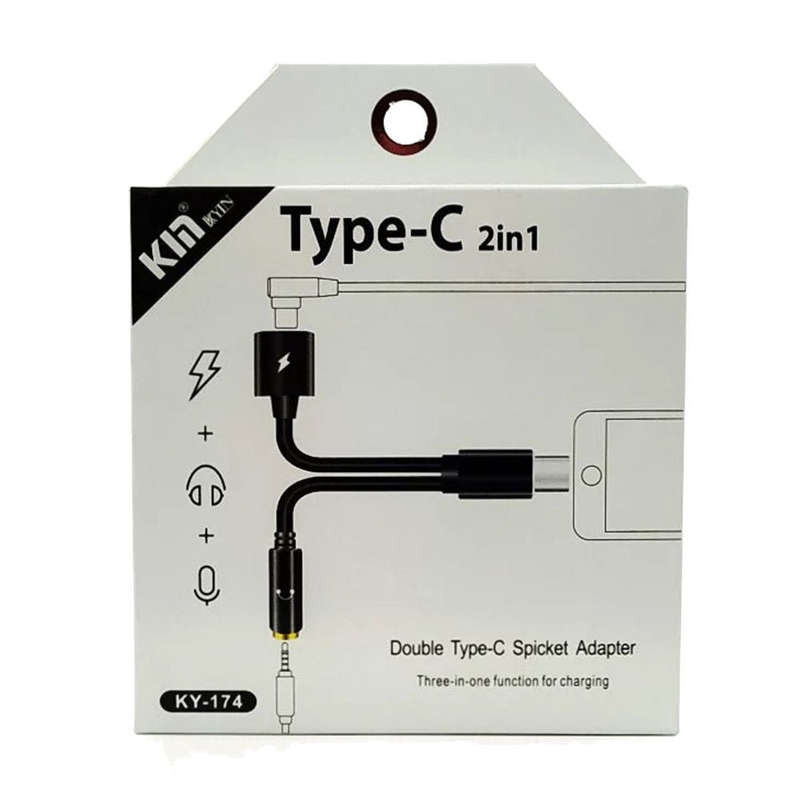 Kyin KY-174  Dual Type-C Cable with Headphone Adapter & Power  Black