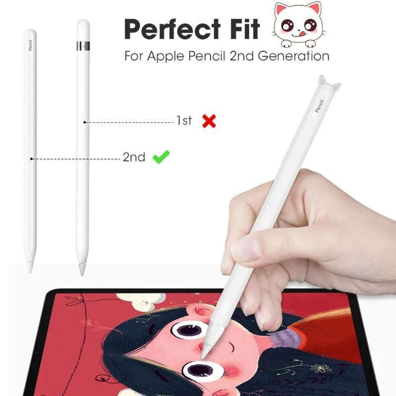 Cat Ear Silicone Protective Case & Nib Cover - Apple Pencil 2 - Light Pink