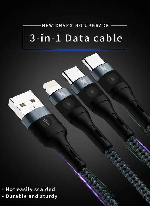 Aivr K371 3-in-1 Fast Charging Type C / Micro USB / iOS Lightning Cable - 2m