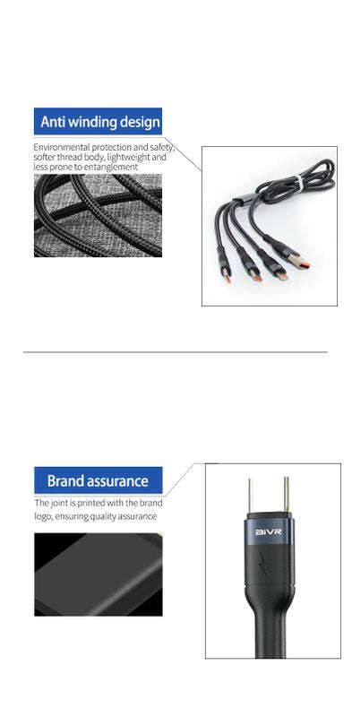 Aivr K371 3-in-1 Fast Charging Type C / Micro USB / iOS Lightning Cable - 2m